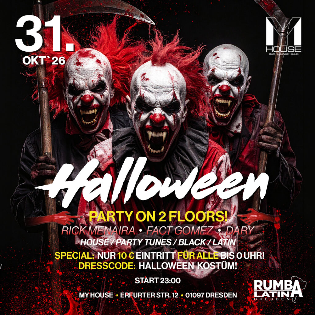 Gruselige Clowns auf dem Plakat der Halloweenparty im My House